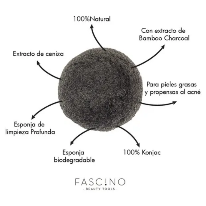 FASCINO ESPONJA KONJAC BLACK X 1 UN.OILY SKIN 1708